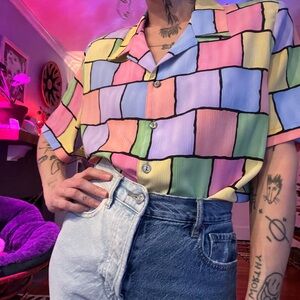 Pastel colorblock short sleeve blouse